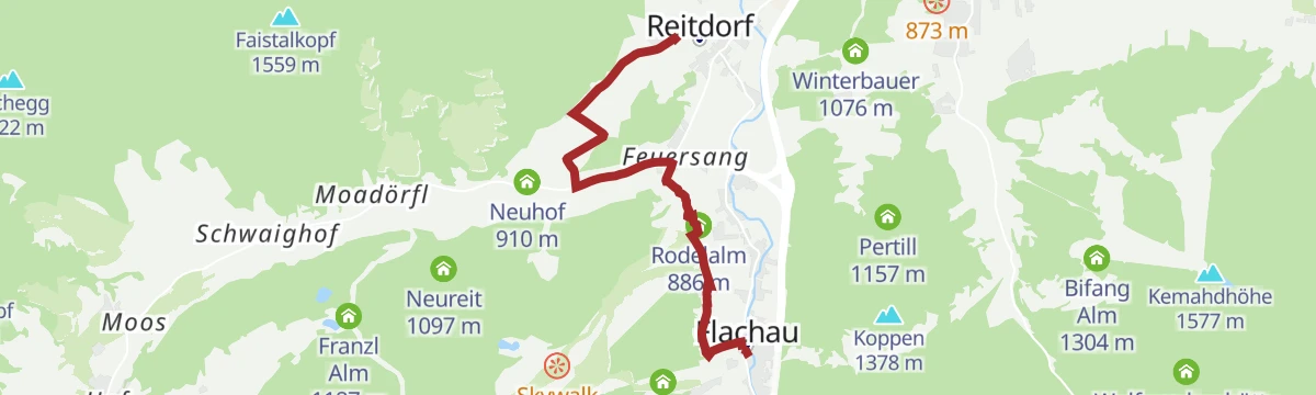 Route map: Flachau - Wiesenweg - Schloss Höch - Reiteck - Badesee Reitdorf